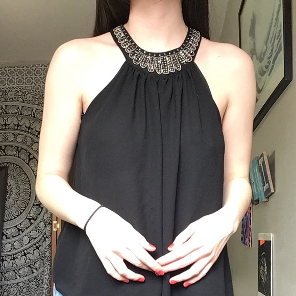 Papaya Tops - 💚Black chiffon halter top